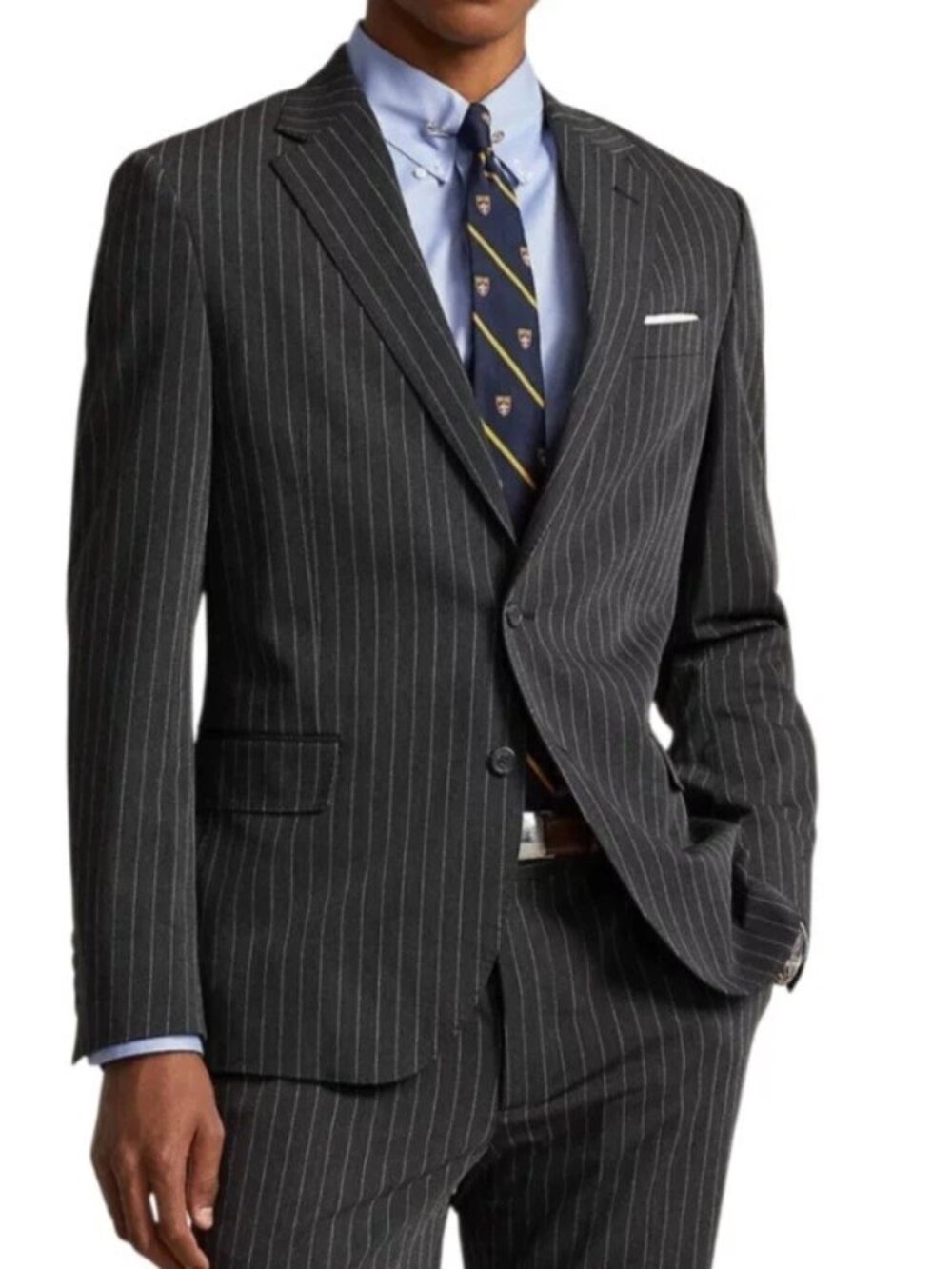 Polo Ralph Lauren Mens Blazer Size Gray 44 Long Pinstripe Single Breasted Jacket